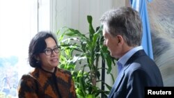 El presidente de Argentina, Mauricio Macri y la directora gerente del Banco Mundial Sri Mulyani Indrawati, se reunieron en la Casa Rosada.