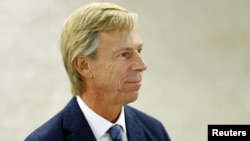 FILE - Anders Kompass, member of staff at the United Nations Office of the High Commissioner for Human Rights is pictured during a session of the Human Rights Council in Geneva, Switzerland, Nov. 12, 2015. 