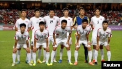 L’équipe nord-coréenne de football avant un match contre la Chine à Hong Kong, Chine, 13 juin 2017.