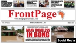 The top portion of an online edition of FrontPage Africa is seen in a screenshot taken from the paper's Facebook page. 