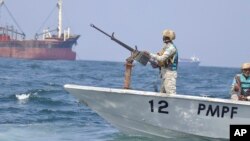 FILE - Somalia maritime police patrol in the Gulf of Aden off the coast of semi-autonomous Puntland State in Somalia, Nov. 26, 2023. Somalia’s maritime police force intensified patrols in the Red Sea following a failed pirate hijacking of a ship in the Gulf of Aden in November.