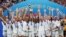 Les Américaines célèbrent leur titre de championnes du monde, France, le 7 juillet 2019.