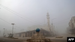 A deserted square is pictured in Maaret al-Numan in Idlib province, Syria, as government forces advance on the town, Dec. 24, 2019.