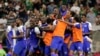 Haiti celebrates a 3-2 win over Canada in a CONCACAF Gold Cup soccer quarterfinal Saturday, June 29, 2019, in Houston. (AP Photo/Michael Wyke)