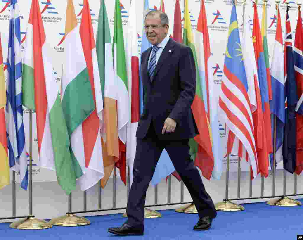 Russian Foreign Minister Sergej Lavrov arrives at the 10th Asia-Europe Meeting (ASEM) while&nbsp;Russian President Vladimir Putin (unseen) is mounting a diplomatic blitz on the sidelines of the summit, in Milan, Italy, Oct. 16, 2014. 