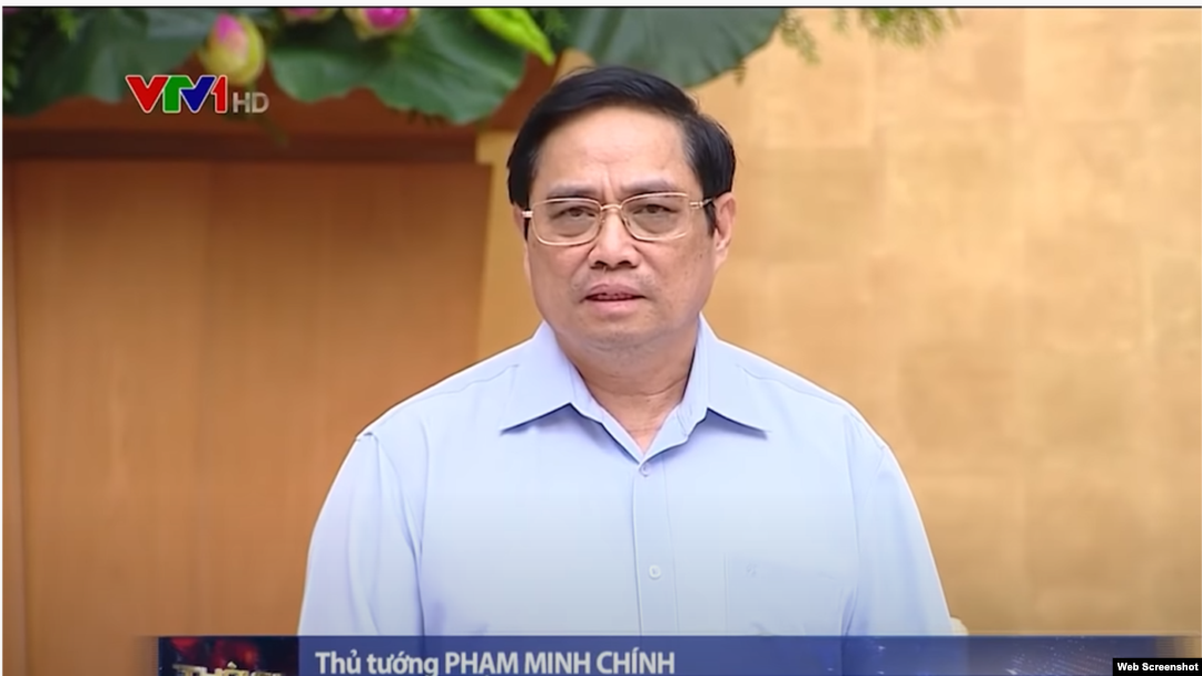 Thủ tướng Việt Nam Phạm Minh Chính phát biểu ngày 11-8-2021. Photo Chụp từ VTV1.