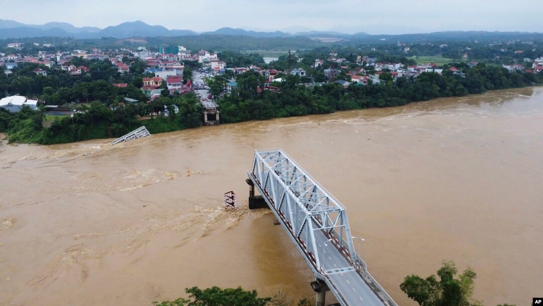 A bridge collapse due to floods triggered by typhoon Yagi in Phu Tho province, Vietnam, Sept. 9, 2024. 