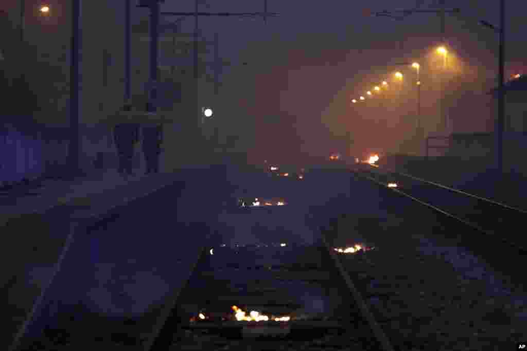 Railroad sleepers burn at the Barca da Amieira-Envendos train station outside the village of Sao Jose das Matas, near Macao, central Portugal, July 26 2017.