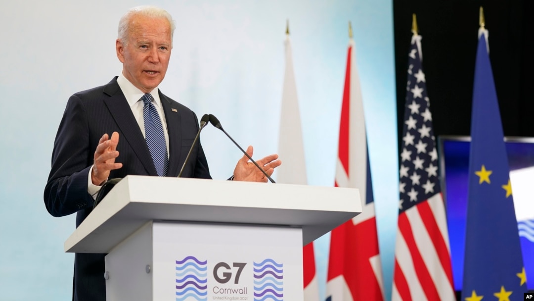AQSh Prezidenti Jo Bayden "Katta Yettilik" sammiti ortidan matbuot anjumanida so'zlamoqda. London, 13-iyun, 2021. 