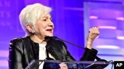 FILE - Olympia Dukakis speaks at the 37th annual Human Rights Campaign New England dinner, Nov. 23, 2019, in Boston. Dukakis died May 1, 2021, at age 89. 