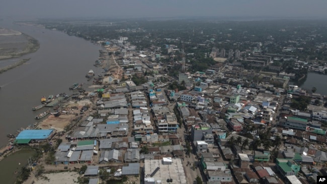 An aerial view shows Mongla town in Bangladesh, March 3, 2022. (AP Photo/Mahmud Hossain Opu)