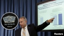 FILE - Nathan Galbreath, senior executive advisor for the Department of Defense Sexual Assault Prevention and Response Office, speaks at a news conference at the Pentagon in Washington to release the Annual Report on Sexual Assault in the Military, May 1, 2015.