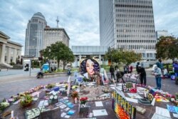 The Breonna Taylor memorial being maintained by protesters in Jefferson Square Park on Oct. 2, 2020 in Louisville, Kentucky.