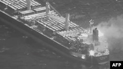 (FILE) Image of Barbados-flagged, Liberian-owned bulk carrier after it was hit by anti-ship ballistic missile (ASBM) launched from Iranian-backed Houthi rebels.