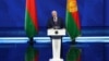 白俄羅斯總統盧卡申科在明斯克對議會、政府和全國發表年度講話。(2023年3月31日)