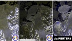 The collapse of the Milne Ice Shelf, the last fully intact ice shelf in Canada, is seen reducing its size by 43% according to Environment and Climate Change Canada. Satellite images were taken July 30 to Aug. 4, 2020 over Ellesmere Island. 