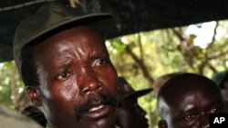 FILE—In this November 12, 2006 file photo, the leader of the Lord's Resistance Army Joseph Kony answers journalists' questions following a meeting with UN humanitarian chief Jan Egeland at Ri-Kwangba in southern Sudan. 