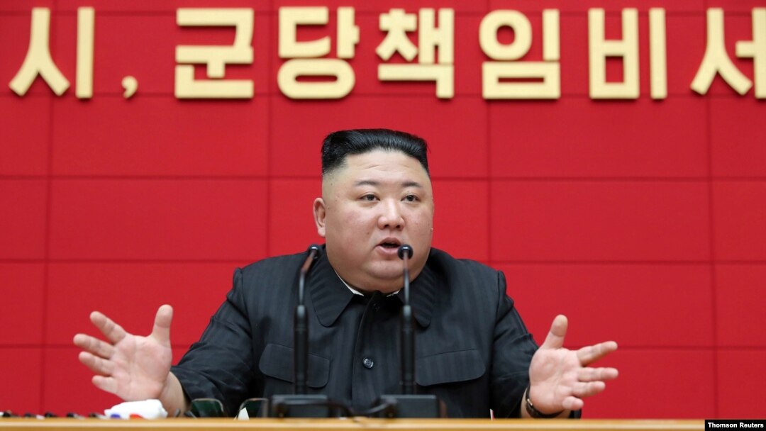 North Korea's leader, Kim Jong Un, speaks during the first short course for chief secretaries of the city and county party committees in Pyongyang, North Korea, in this undated photo released on March 5, 2021, by North Korea's Korean Central News Agency