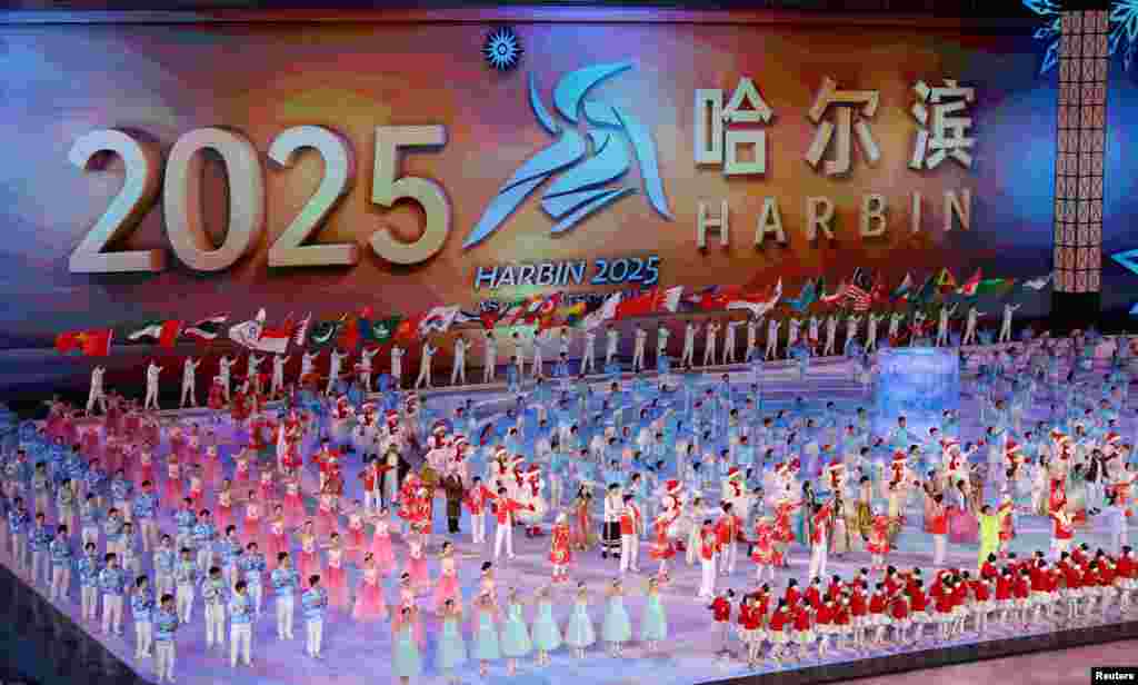 Performers take part in the closing ceremony of the Asian Winter Games in Harbin, China.