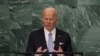 조 바이든 미국 대통령이 21일 뉴욕에서 진행된 제77차 유엔총회에서 연설하고 있다.