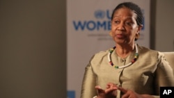 FILE - Phumzile Mlambo-Ngcuka, United Nations Under-Secretary-General and Executive Director of U.N. Women, speaks during an interview with The Associated Press in Sarajevo, Bosnia-Herzegovina, Nov. 5, 2019.