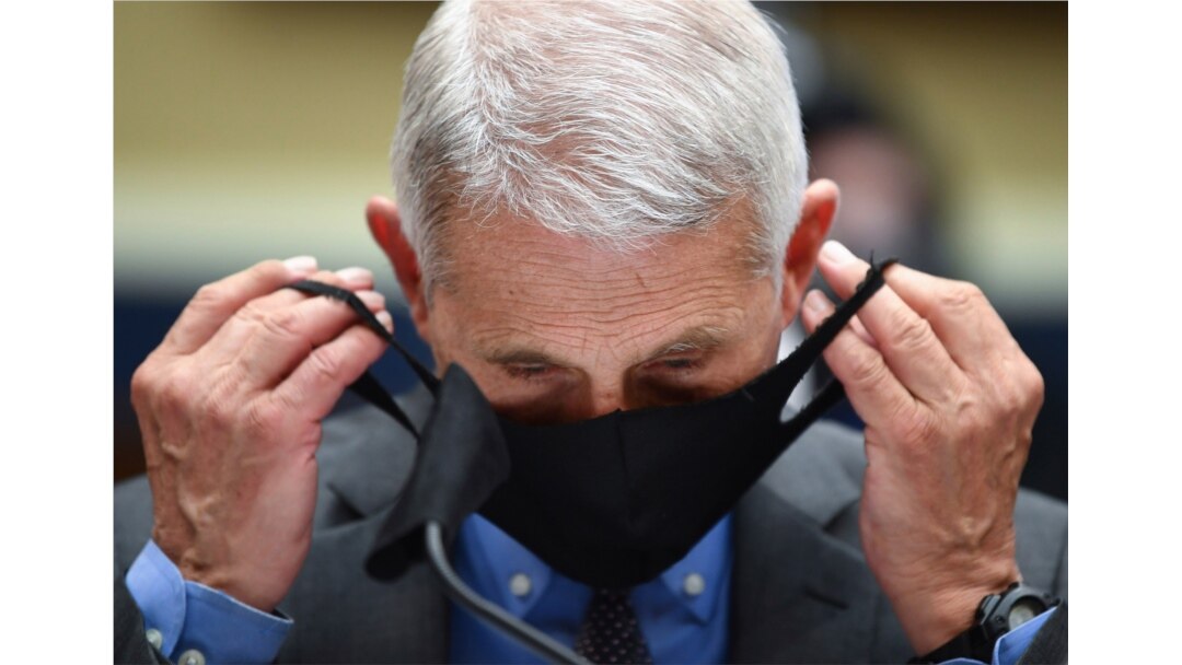 Director of the National Institute of Allergy and Infectious Diseases Dr. Anthony Fauci takes off his face mask before testifying before a House Committee on Energy and Commerce on Capitol Hill in Washington, June 23, 2020.