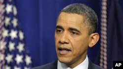 US President Barack Obama during a news conference at the White House, February 15, 2011