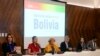 La misión de la CIDH que visitó Bolivia habla en una conferencia de prensa en La Paz el 31 de marzo de 2023.