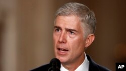 Judge Neil Gorsuch speaks in the East Room of the White House in Washington, Jan. 31, 2017, after President Donald Trump announced Gorsuch as his nominee for the Supreme Court. 