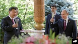 Tajikistan SummitRussian President Vladimir Putin, right, toasts with Chinese President Xi Jinping