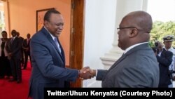 Le président kényan Uhuru Kenyatta accueille son homologue de la RDC, Félix Tshisekedi, à la State House, à Nairobi, au Kenya, le 6 février 2019. (Twitter/Uhuru Kenyatta)