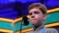 Anson Cook, 12, of Potomac, Md., reacts as he tries to spell his word as he competes in the finals of the Scripps National Spelling Bee in Oxon Hill, Md., May 30, 2019