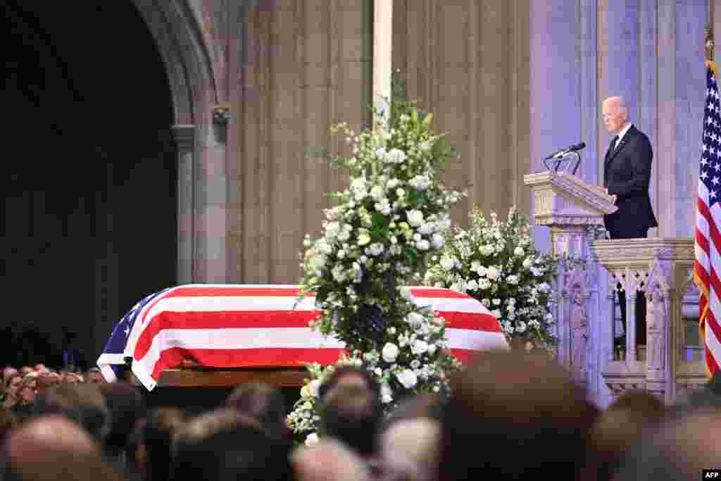 President Joe Biden delivers the eulogy at the state funeral service for former President Jimmy Carter at the Washington National Cathedra, Jan. 9, 2025.