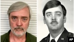 This combination of photos provided by the U.S. Air Force Office of Special Investigations shows William Howard Hughes Jr., after being captured in June 2018, at left, and an image from his time at the U.S. Air Force. 