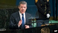El presidente de Colombia Juan Manuel Santos, habla a la 72 Asamblea General de las Naciones Unidas. Septiembre 19, 2017.