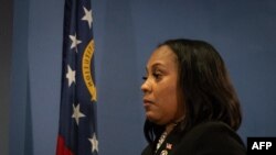 District Attorney Fani Willis holds a press conference in the Fulton County Government Center after a grand jury voted to indict former US President Donald Trump and 18 others on August 14, 2023, in Atlanta, Georgia.