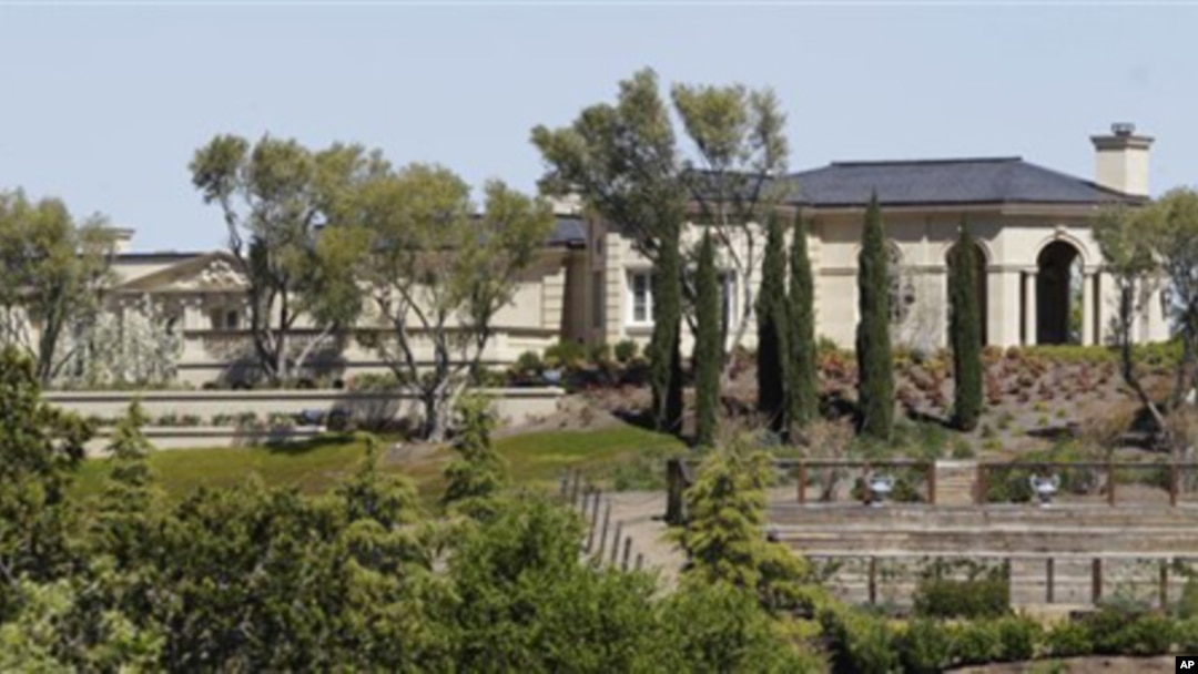 Exterior view of a $100 million mansion in Los Altos Hills, California, bought by Yuri Milner, March 31, 2011