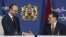 France's Prime Minister Edouard Philippe speaks (L) shakes hands with his Moroccan counterpart Saad-Eddine El Othmani (R) after a press conference in Rabat, Morocco, Nov. 16, 2017.