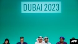 FILE -- COP28 president Sultan Ahmed Al Jaber (C) presides the opening ceremony of the COP28 United Nations climate summit in Dubai on November 30, 2023.