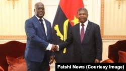 Président Félxi Tshsiekedi apesi mbote na président ya Angola João Lourenço na Luanda, Angola, 5 février 2019. (Twitter/Fatshi News)