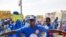 Supporters of Chadian President Idriss Deby Itno gather for a rally in N'djamena, Chad, Friday April 9, 2021. Deby is seeking to extend his three-decade long rule, running for a sixth time in this oil-producing Central African nation.