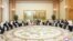 Kim Yong Nam, kepala pemerintah simbolis dan presiden Presidium Majelis Rakyat Agung, bertemu dengan Menteri Koordinator Pembangunan Manusia dan Kebudayaan Puan Maharani dalam foto yang dirilis oleh kantor berita resmi Korea, KCNA, 31 Juli 2018.
