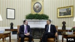 Presiden Barack Obama bertemu dengan PM Lebanon Saad Hariri di Gedung Putih, Washington, Rabu, 12 Januari 2011.