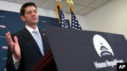 House Speaker Paul Ryan of Wis. talks with reporters after a House Republican leadership meeting, on Capitol Hill in Washington, Nov. 15, 2016.