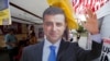 FILE - A cardboard cut-out of Selahattin Demirtas is pictured at an election kiosk in Istanbul, June 20, 2018. On Saturday, three senior figures from the Peoples' Equality and Democracy Party met Demirtas, the party's former co-chairperson, at Edirne prison near the Greek border.