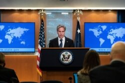 토니 블링컨 미국 국무장관이 25일 워싱턴 국무부 청사에서 아프가니스탄 상황에 관해 브리핑했다.