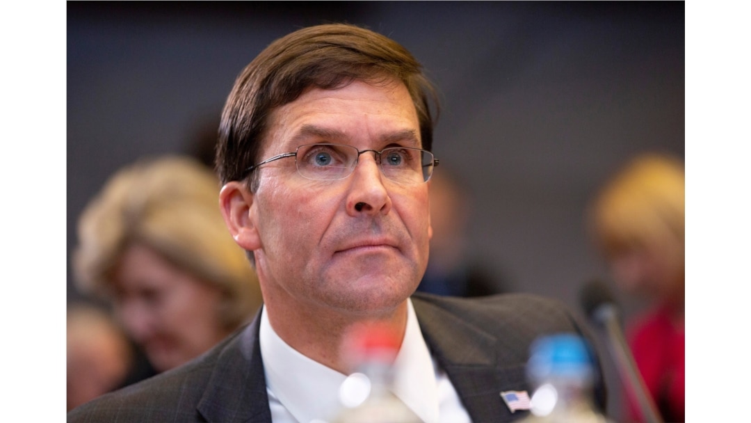 U.S. Secretary for Defense Mark Esper waits for the start of a meeting of NATO defense ministers at NATO headquarters in Brussels, Belgium, Oct. 24, 2019.