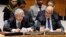 United Nations envoy for Afghanistan Tadamichi Yamamoto, left, addresses the United Nations Security Council, at U.N. headquarters, Monday, Sept. 17, 2018.