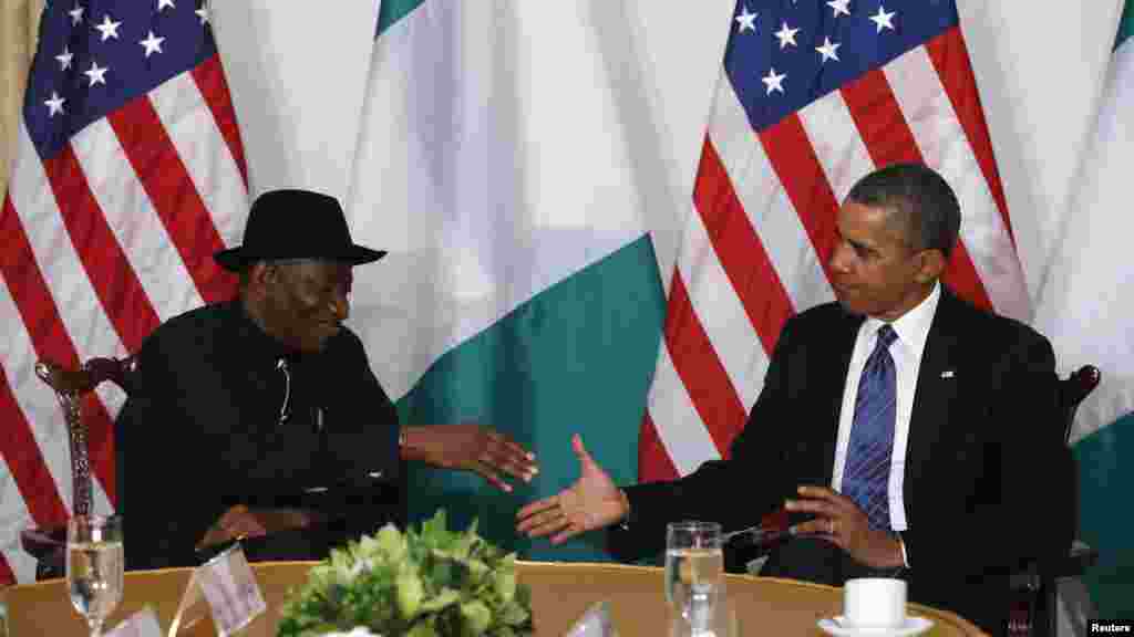 Shugaba Obama ya gana da shugaban Najeriya Goodluck Jonathan a New York ranar 23 ga watan Satumba, 2013