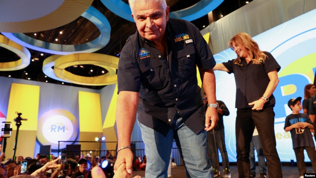 Presidential candidate Jose Raul Mulino greets his supporters after he was declared the winner of the presidential election based on preliminary results by the electoral authority, in Panama City, Panama, May 5, 2024. 